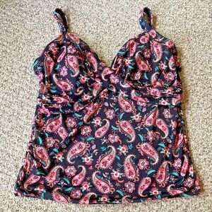 Lands End Womens Tankini Swim Top Plus Size 18 Paisley Floral Built In Bra